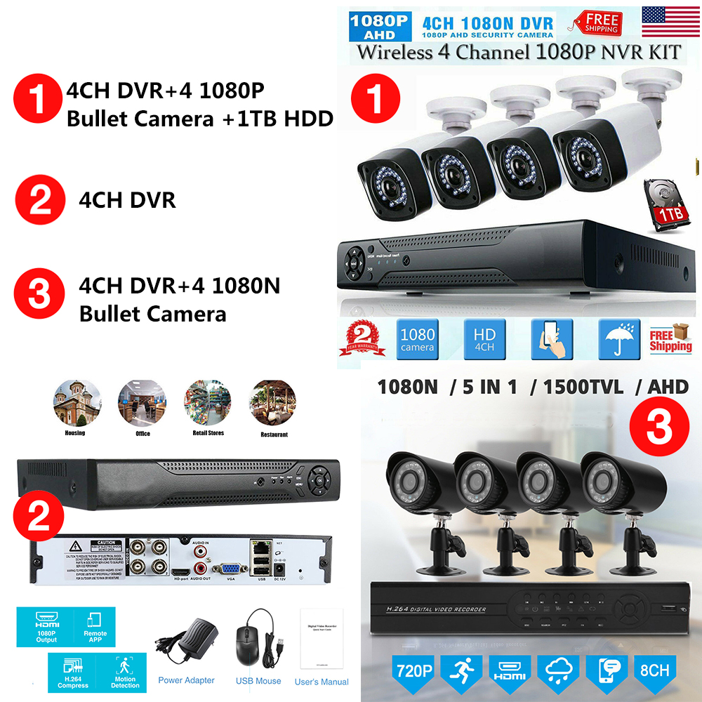 4-Channel 1080N 5in1 DVR Indoor//Outdoor IR-CUT Camera Home CCTV Security System
