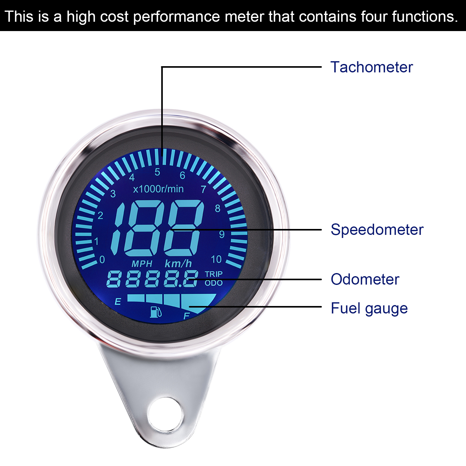 4 In 1 Motorcycle Digital Led Lcd Odometer Speedometer Tachometer Speed Gauge