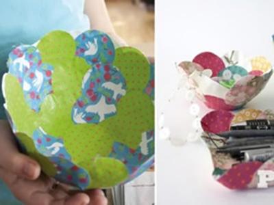 怎么用彩纸做花型收纳盘的方法图解
