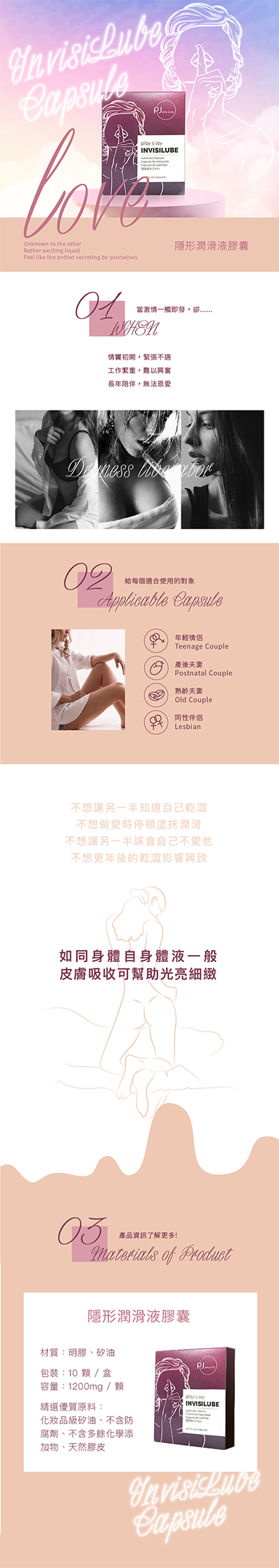 PLAY&JOY 隱形潤滑液膠囊-基本型 10入x120mg 同異物聯名款 汨汨