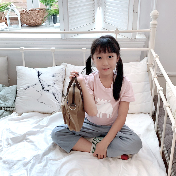 moz Swedish moose print 100% comfortable cotton short T (children's version) soft powder - Tops & T-Shirts - Cotton & Hemp Pink