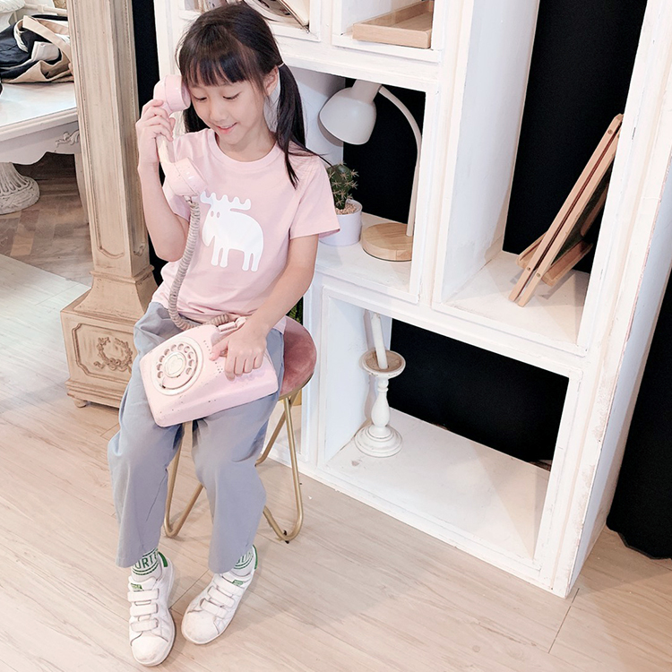 moz Swedish moose print 100% comfortable cotton short T (children's version) soft powder - Tops & T-Shirts - Cotton & Hemp Pink