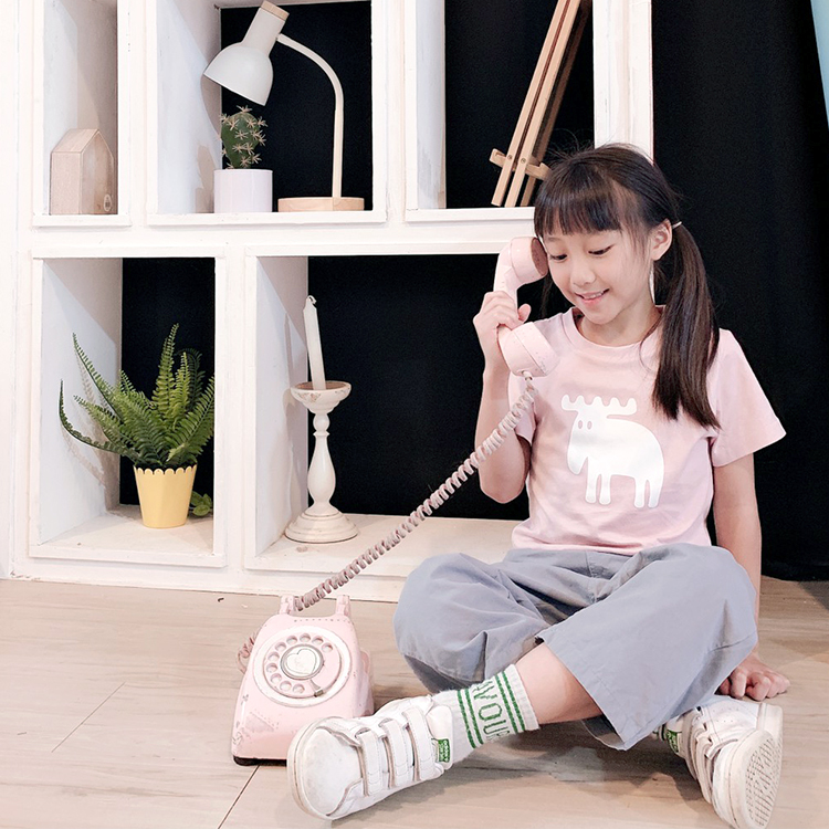 moz Swedish moose print 100% comfortable cotton short T (children's version) soft powder - Tops & T-Shirts - Cotton & Hemp Pink