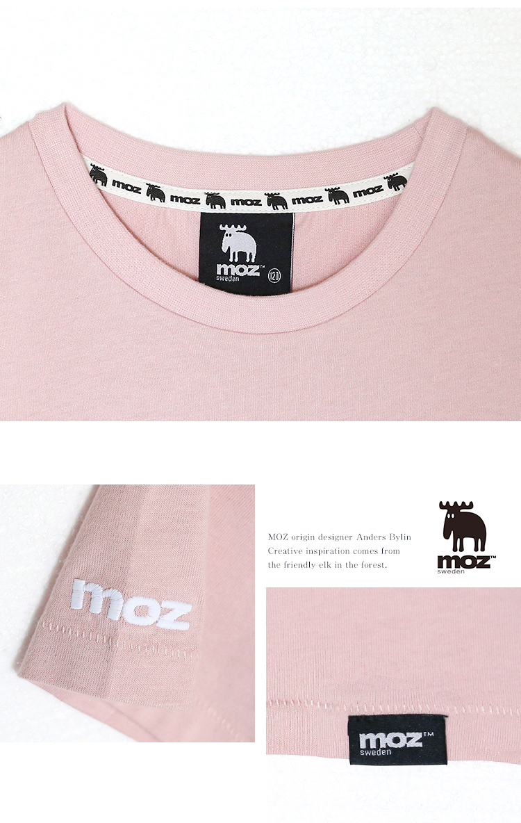 moz Swedish moose print 100% comfortable cotton short T (children's version) soft powder - Tops & T-Shirts - Cotton & Hemp Pink