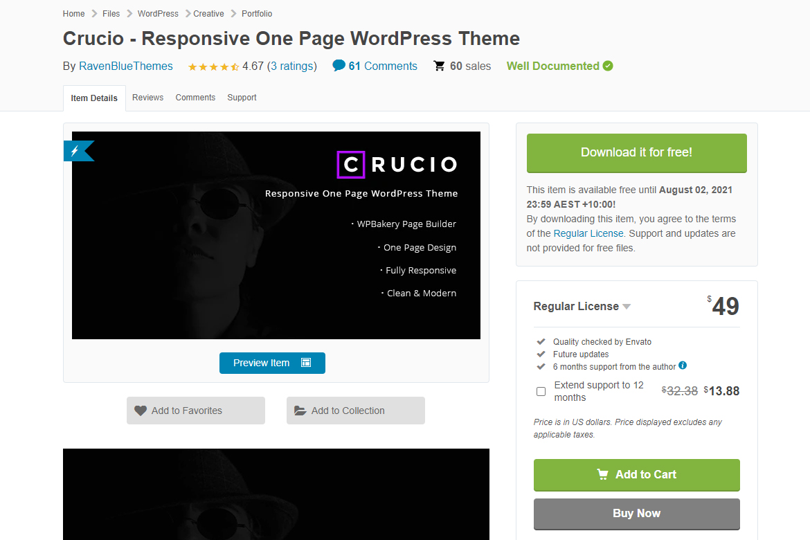 Crucio – Responsive One Page WordPress Theme 限時免費下載 (2021/08/02 )