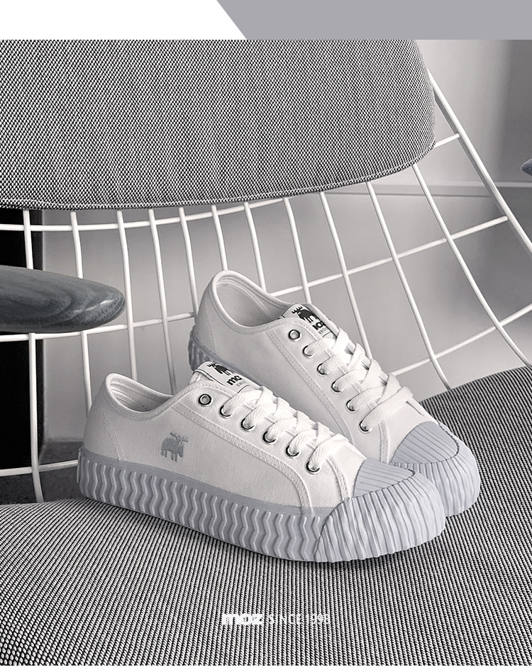 moz Swedish moose lace-up canvas biscuit shoes (marble grey) - Women's Casual Shoes - Cotton & Hemp White