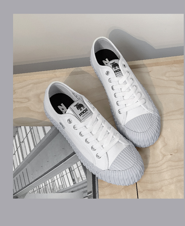 moz Swedish moose lace-up canvas biscuit shoes (marble grey) - Women's Casual Shoes - Cotton & Hemp White