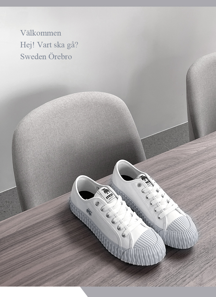 moz Swedish moose lace-up canvas biscuit shoes (marble grey) - Women's Casual Shoes - Cotton & Hemp White