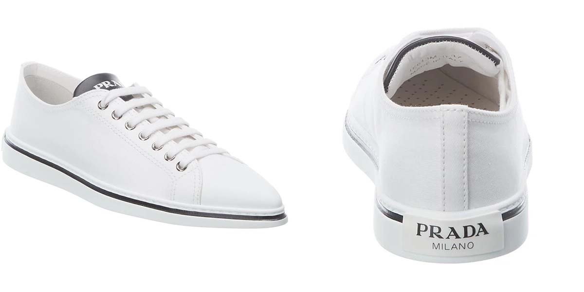 Prada Logo Canvas Pointy-Toe Sneaker