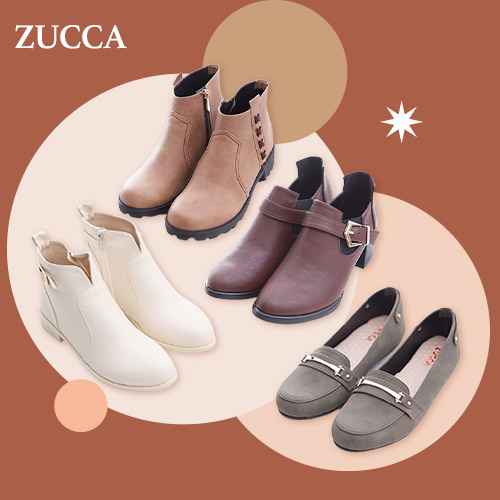 ZUCCA 
素純皮革側拉鍊低跟短靴