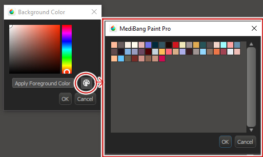Background Color from palette in Medibang Canvas Settings