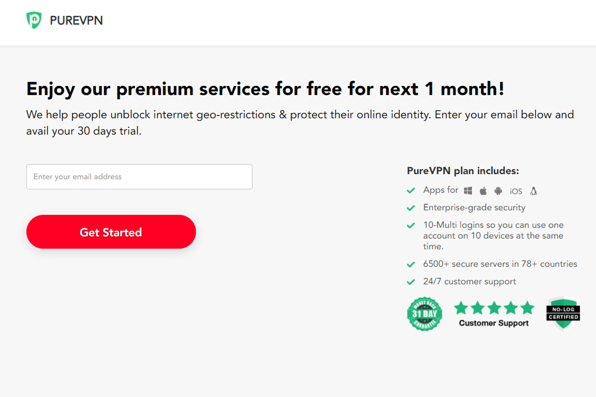 PUREVPN 世界上最快速的VPN 限量1個月免費Premium 完整版，78多國家/地區(96多個位置) 6,500多個伺服器