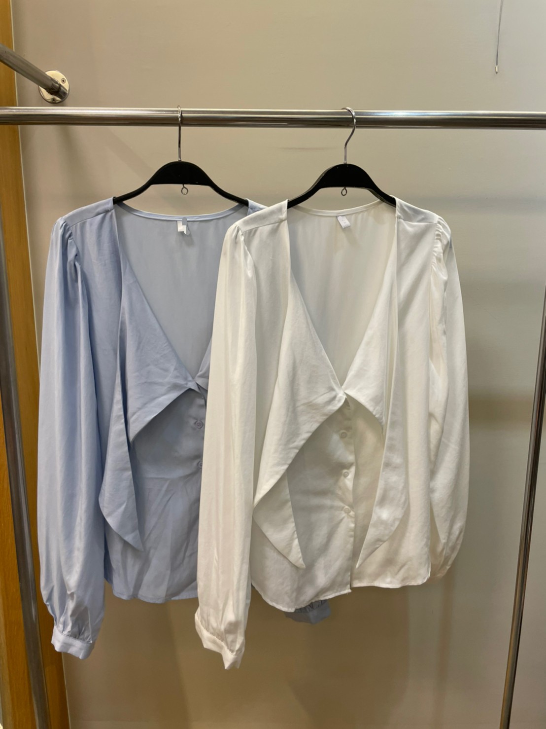 (M56)V領綁帶排扣襯衫