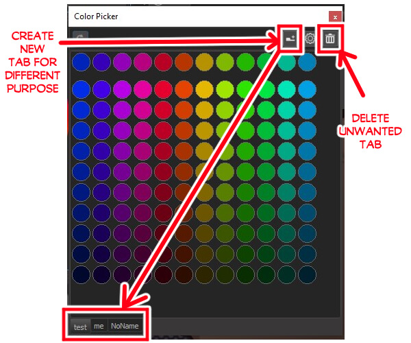 Medibang Color Picker tab and delete