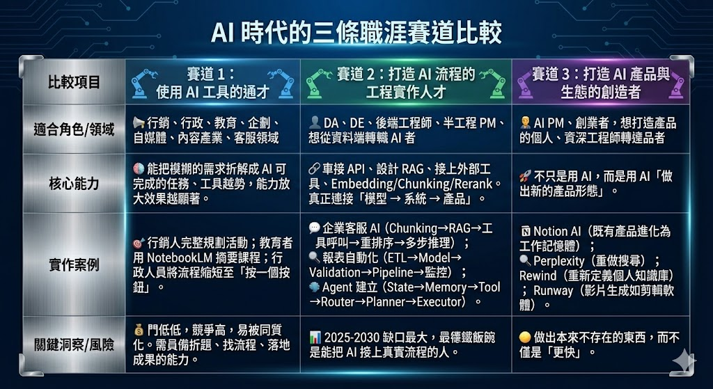AI 時代的三條職涯賽道比較